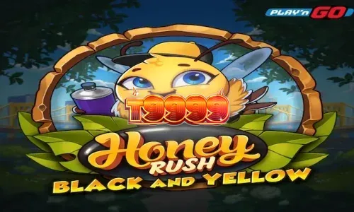 Tampilan visual neon modern dari slot Honey Rush Black and Yellow